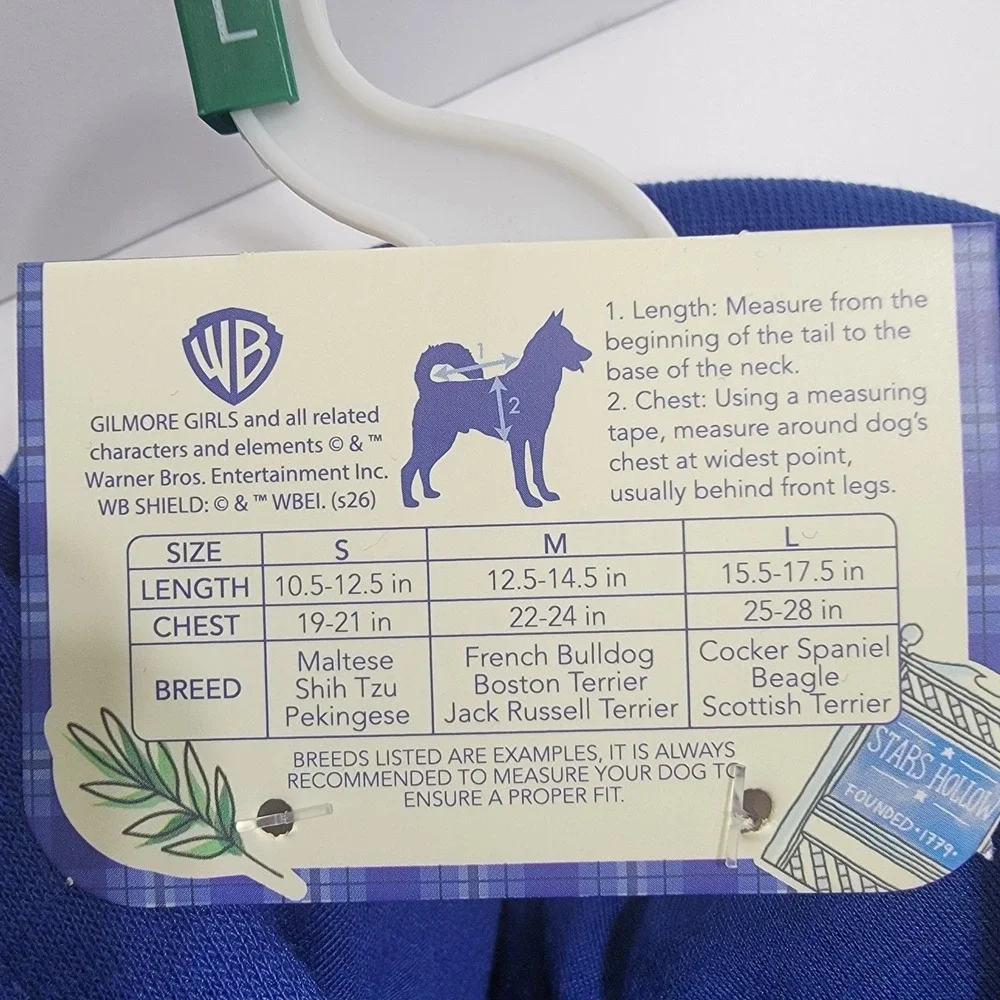 NWT Gilmore Girls Luke's Diner Dog Pet LARGE Hoodie Jacket Christmas Winter Blue
